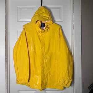 Lands End Yellow Hooded Raincoat Jacket Unisex XL Waterproof Outerwear